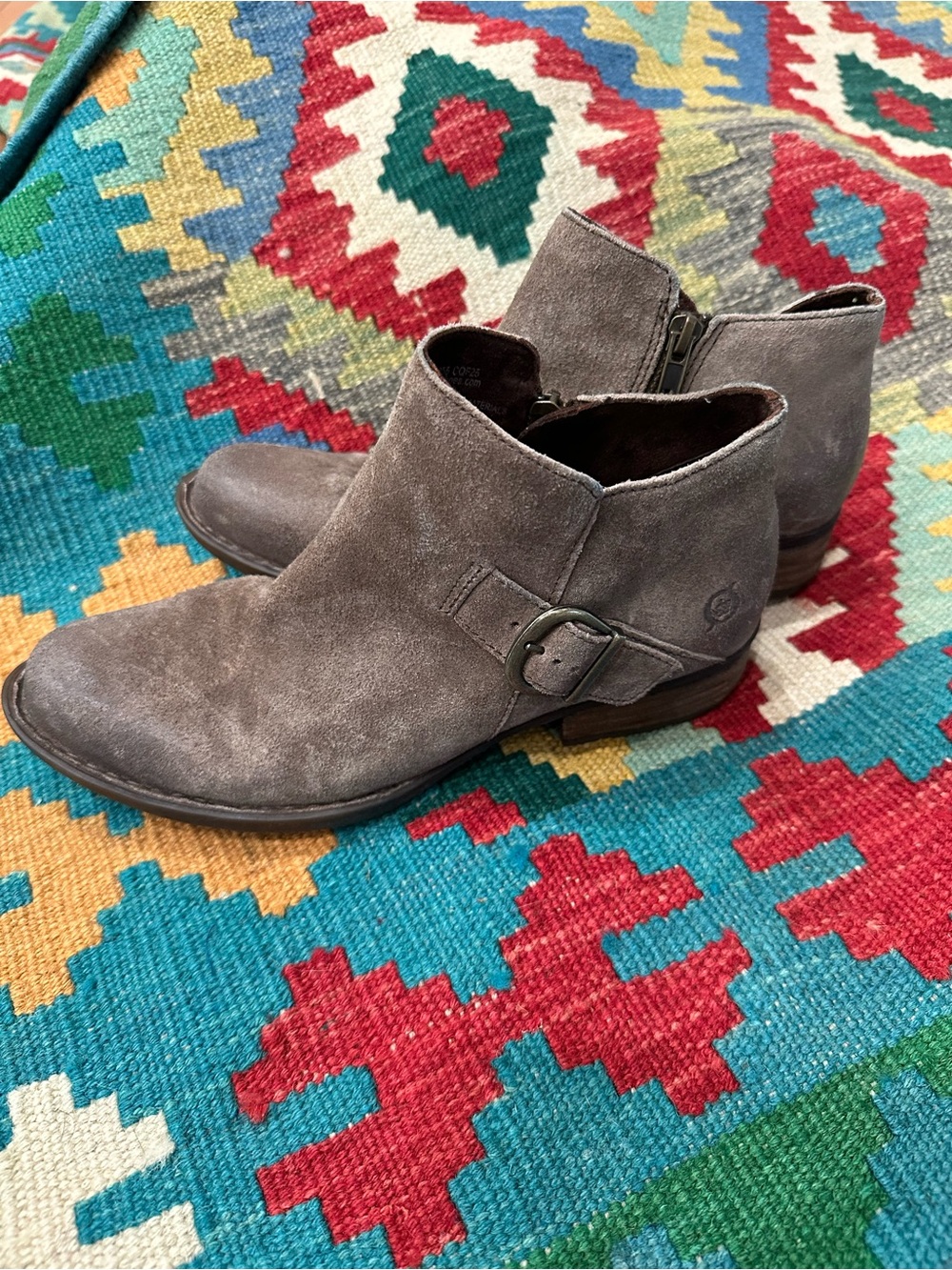 Born Gray Suede Ankle Booties with Side Buckle